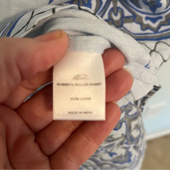 ROBERTA ROLLER RABBIT Size S Blue Print Linen Tunic Shift Dress  Keyhole Beach - Picture 5 of 7